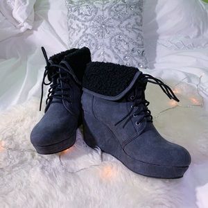 NWOT Dark Grey Lace Up Heeled Booties